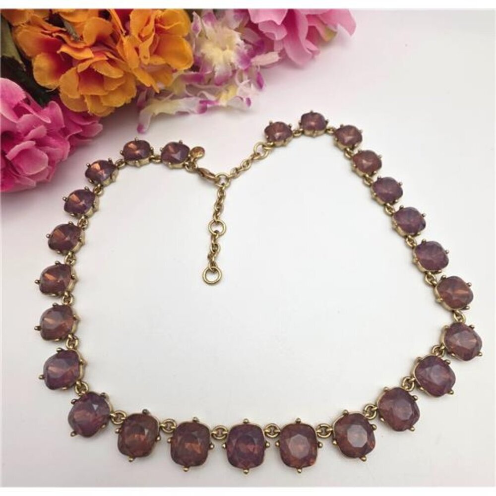 J.Crew Necklace Amber Swarovski Crystals Martha Gold Tone 19.5" Rivière Style